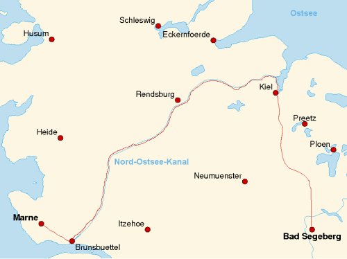 Route Bad Segeberg - Marne über den NordOstseekanal (NOK)