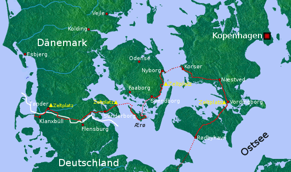 Ostseeküstenradweg von Klanxbüll nach Rødbyhavn (über Padborg, Sønderborg, Årø, Fyn, Sjælland, Falster und Lolland)