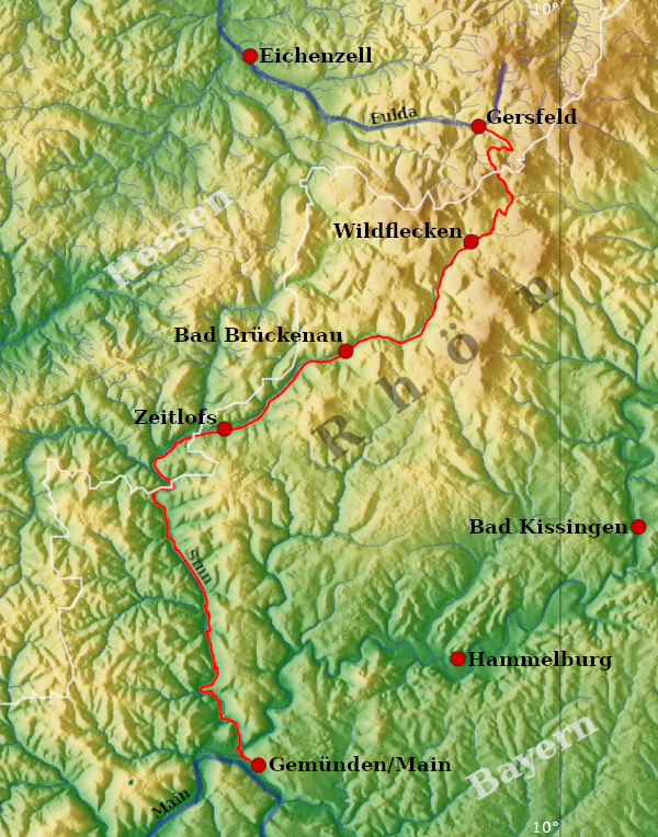 Radtour: Rhön - Gemünden am Main nach Gersfeld