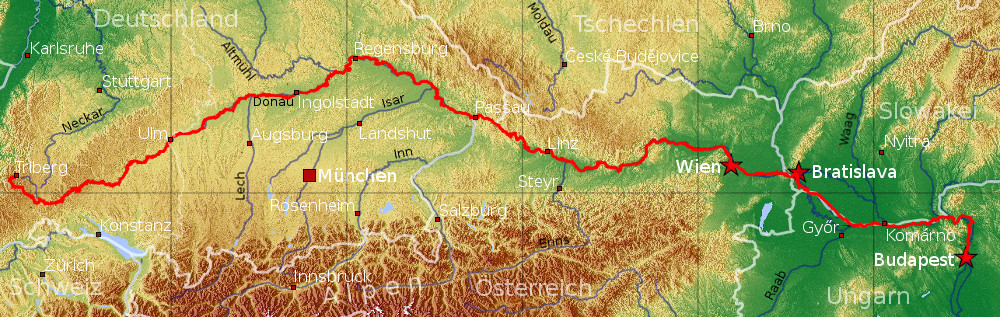 Route Donauradweg - von Triberg nach Budapest